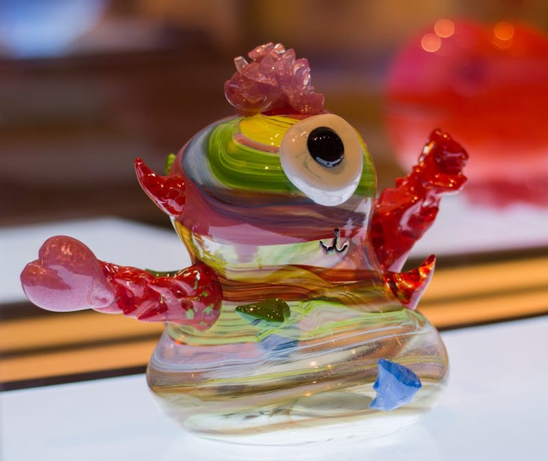 Collie The Color Monster, drawn with crayons and markers by 8-year-old Maggie Roberts, was created by professional glassworker Megan Lange. The open exhibit Imagine In Glass stands in Minnetrista in Muncie, IN from Oct. 12, 2018 to Jan. 6, 2019. Carlee Ellison, DN