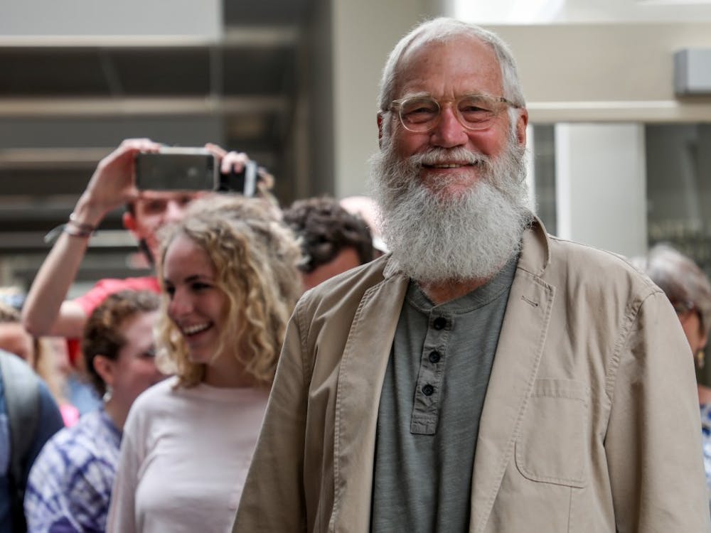 David Letterman meets with students in the David Letterman Communication and Media Building May 2 after meeting with President Mearns. The alumnus graduated from Ball State in 1969. Kaiti Sullivan, DN&nbsp;