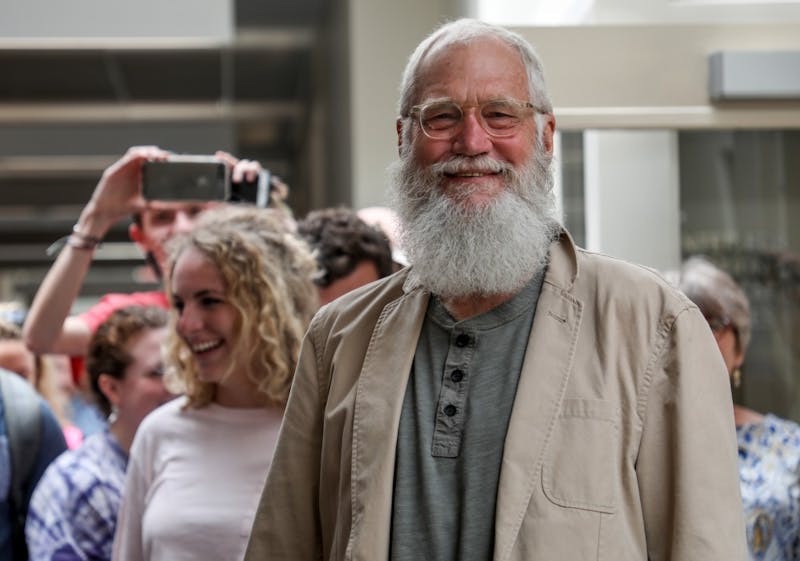 David Letterman meets with students in the David Letterman Communication and Media Building May 2 after meeting with President Mearns. The alumnus graduated from Ball State in 1969. Kaiti Sullivan, DN&nbsp;