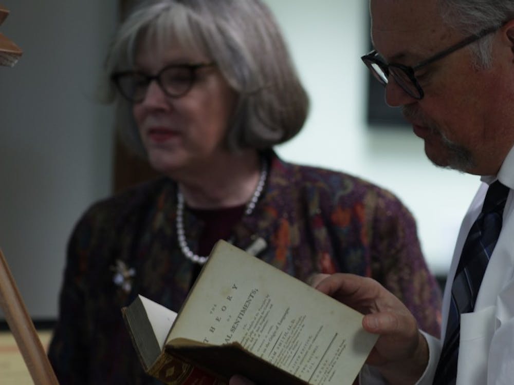 Cecil Bohanon examines "The Theory of Moral Sentiments" by Adam Smith Jan 23. The book is a first edition copy and is part of the Remnant Trust collection, which is currently &nbsp;on exhibit at the E.B. Ball Center. Ryan Shank, DN