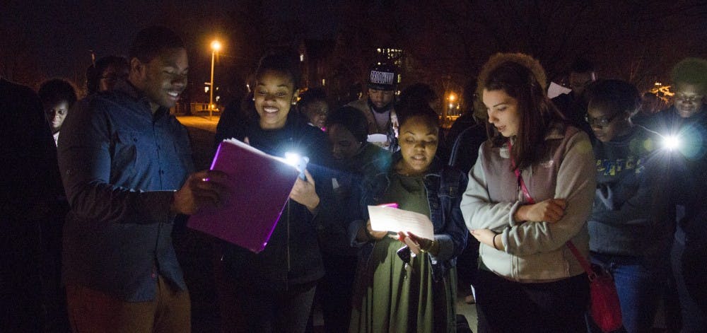 The 30-minute long event included messages from Ball State President Paul W. Ferguson, Pastor Andre Mitchell, Associate Dean Lori Byers, student Darian Bailey and a poem by Shay Stewart. Students in attendence also read aloud the Beneficence Pledge, led by current Student Government Association President Nick Wilkey. DN PHOTO BREANA DAUGHERTY