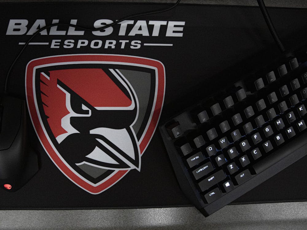 The mousepad with the Cardinal ESports logo sits on a desk March 29, 2021, in the ESports Arena. The new ESports team is a member of the ESports Collegiate Conference which includes all 12 Mid-American Conference schools and Northwestern. Jacob Musselman, DN