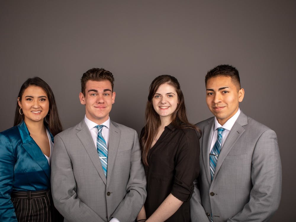 (From left to right) Candidates of Aureum slate Miryam Bevelle president, Dylan Lewandowski, vice president, Mariah Bowman, secretary, Hugo Madrigal, treasurer. Jacob Musselman, DN