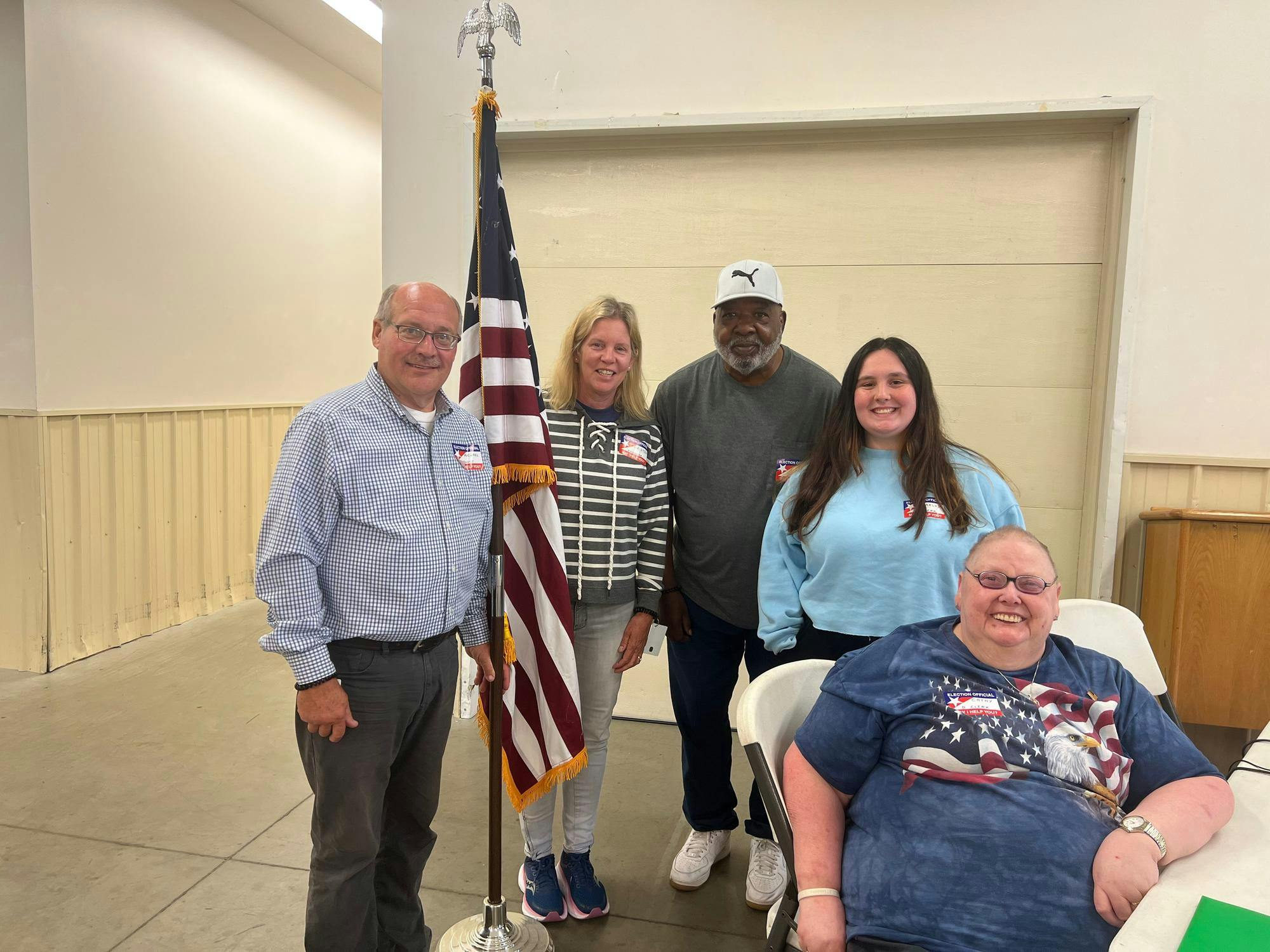 Five volunteers spend their May 7, 2024 at the Delaware County Fairgrounds helping people vote in the Primary Election. They loved interacting with the community and spending the day together.