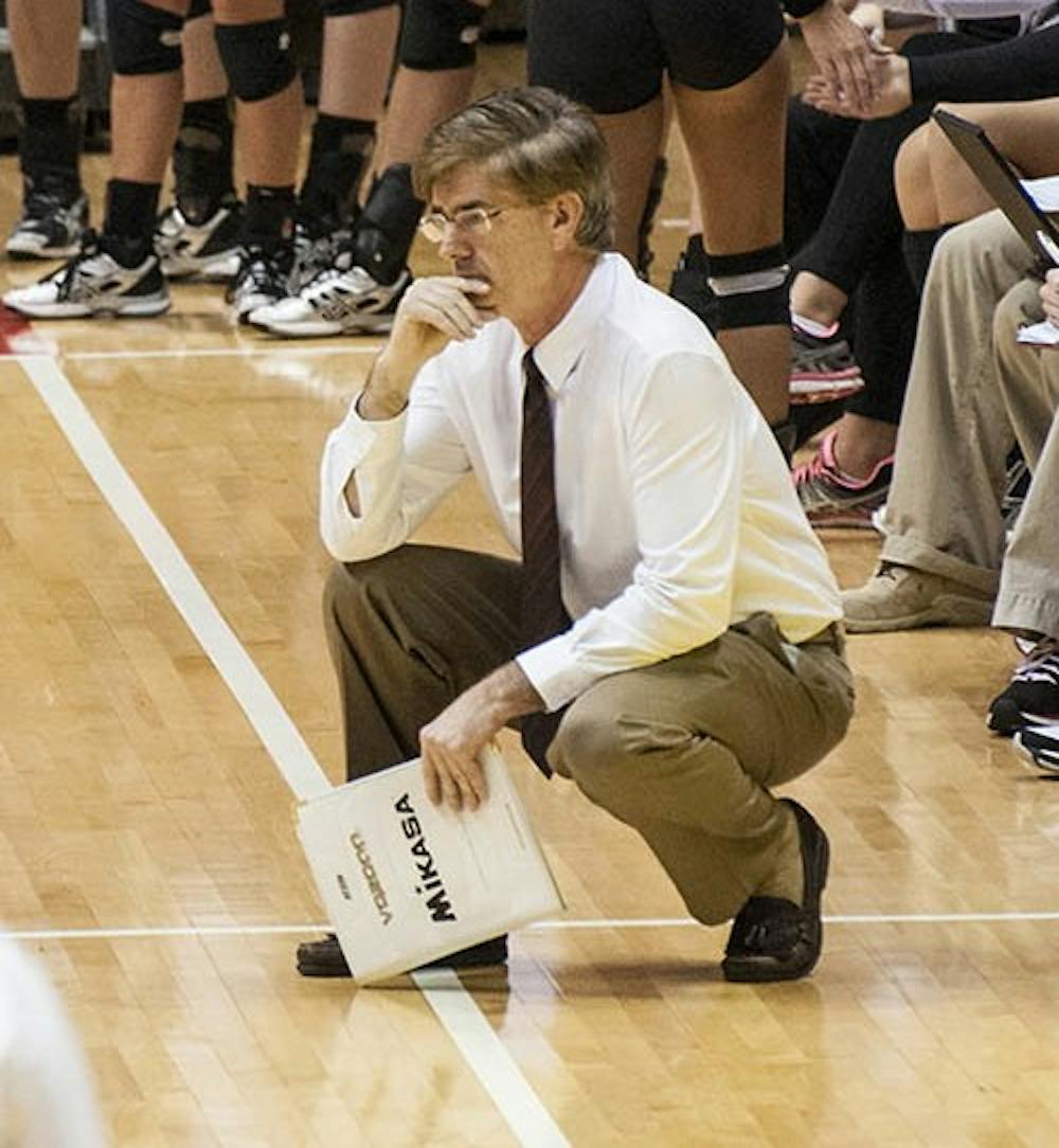 Head coach Steve Shondell watches his team play during the match against Toledo in Worthen Arena. Shondell’s contract was renewed for another three years, now extending through 2016. DN FILE PHOTO JONATHAN MIKSANEK