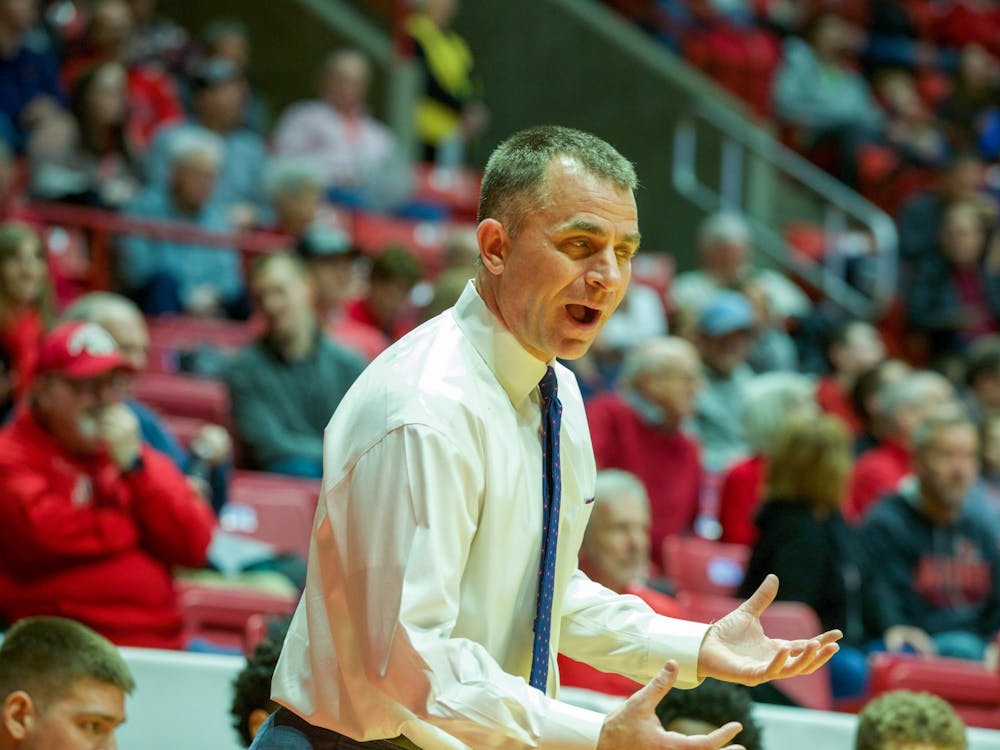 Head Coach James Whitford is upset after a controversial call by the referee against Western Michigan, Feb. 25, 2020, at John E. Worthen Arena. Whitford coached his team to a 71-61 victory. Omari Smith, DN