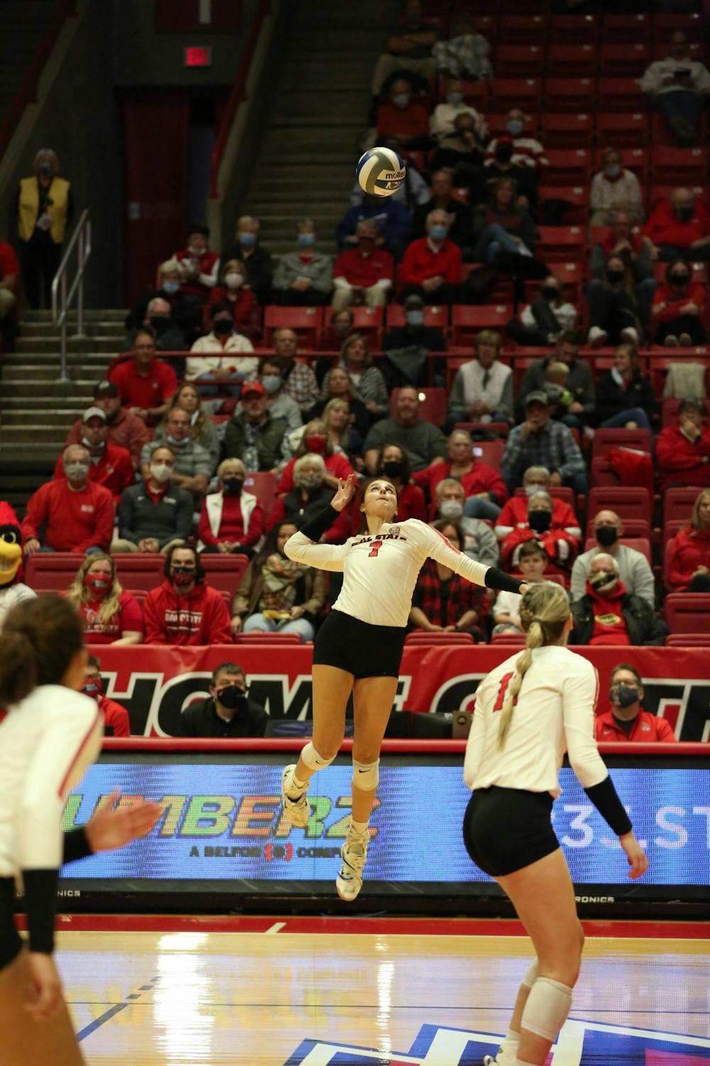 Ball State Junior Natalie Risi spikes the ball to the other side of the net on Nov. 5 at Worthen Arena. Risi finished the night with 14 kills. Eli Houser, DN