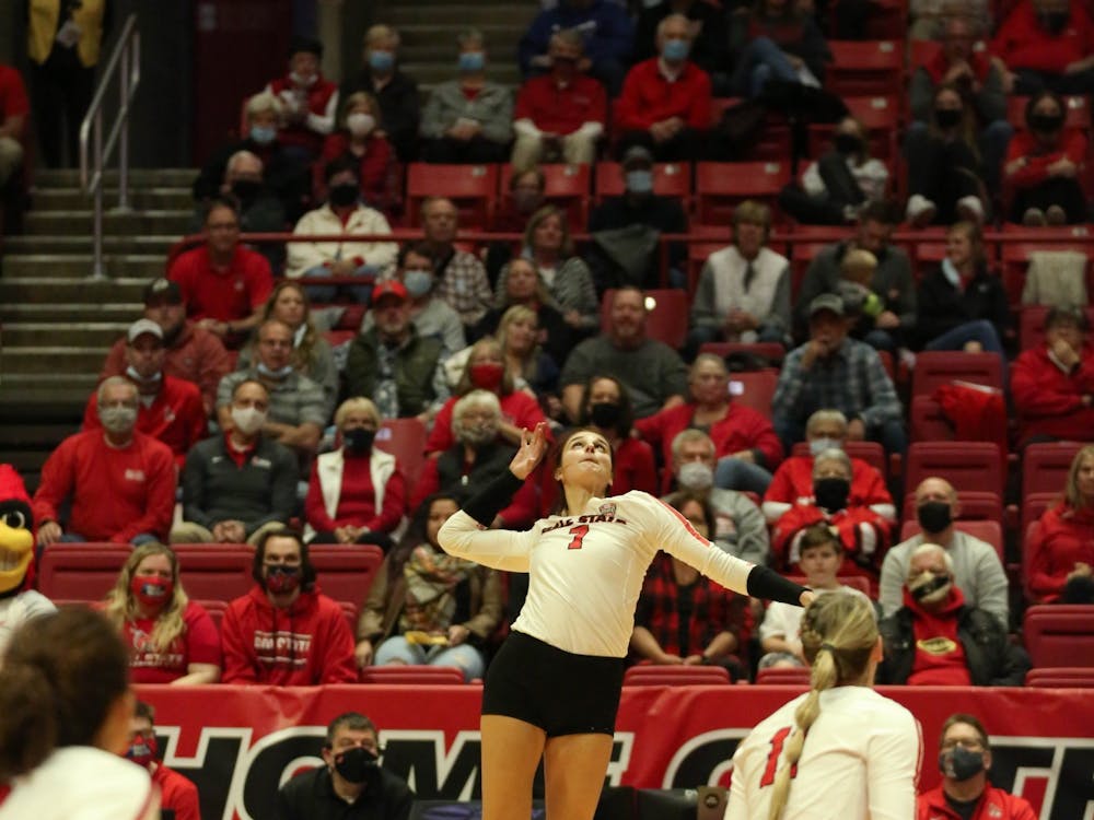 Ball State Junior Natalie Risi spikes the ball to the other side of the net on Nov. 5 at Worthen Arena. Risi finished the night with 14 kills. Eli Houser, DN