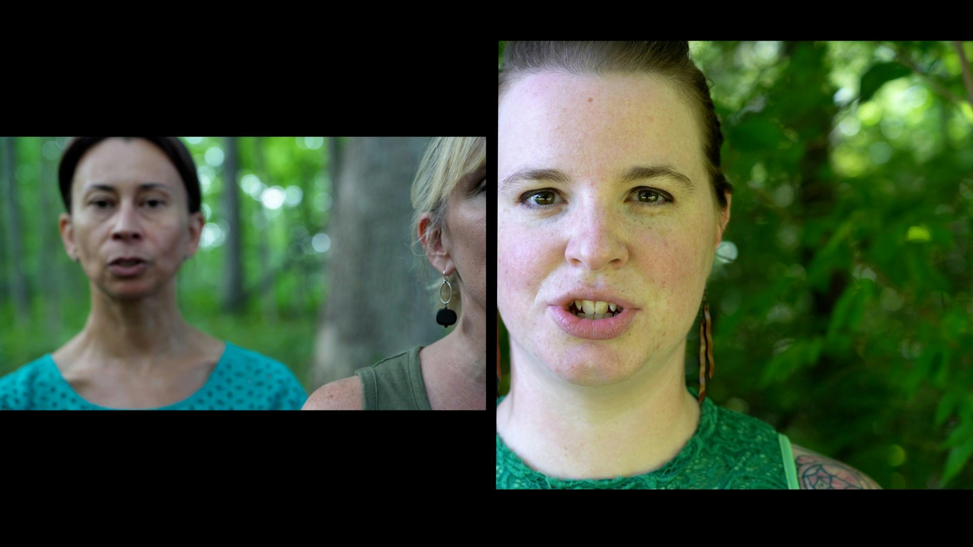 Still shots from the cicada chorus video show volunteers mimicking the sounds of Brood X cicadas in Salt Lake State Park. The Cicada Chorus is a one-night exhibition presented by the Muncie Arts and Culture Council June 29, 2021. Erin Mallea, Photo Provided
