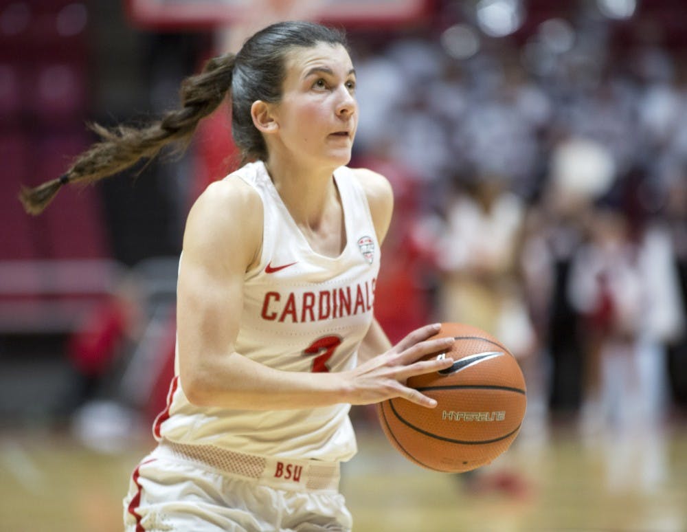 <p>Junior guard Carmen Grande goes up for a layup during the Cardinals’ game against Northern Illinois Jan. 27 in John E. Worthen Arena. <strong>Eric Pritchett, DN File</strong></p>