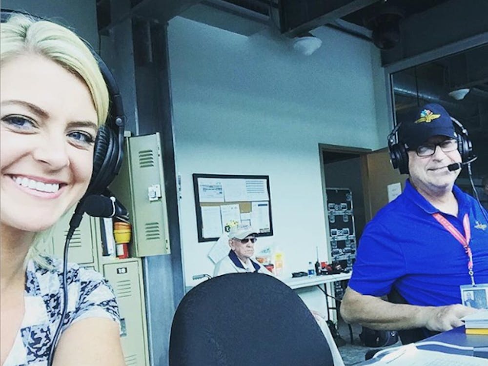 Katie Hargitt graduated from Ball State in 2013 with a degree in journalism and telecommunications. This year, she got the opportunity to announce alongside Bob Jenkins at the Indy 500. PHOTO COURTESY OF KATIE HARGITT'S INSTAGRAM
