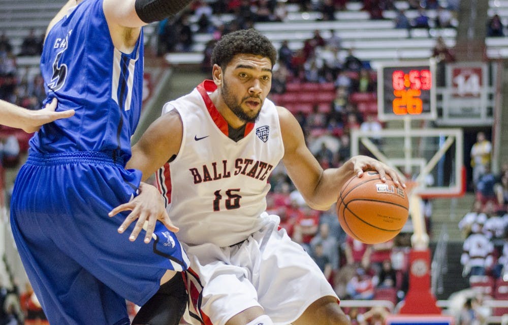 Sophomore forward Franko House attempts to get around an Indiana State player during the game on Dec. 6 at Worthen Arena. DN PHOTO BREANNA DAUGHERTY