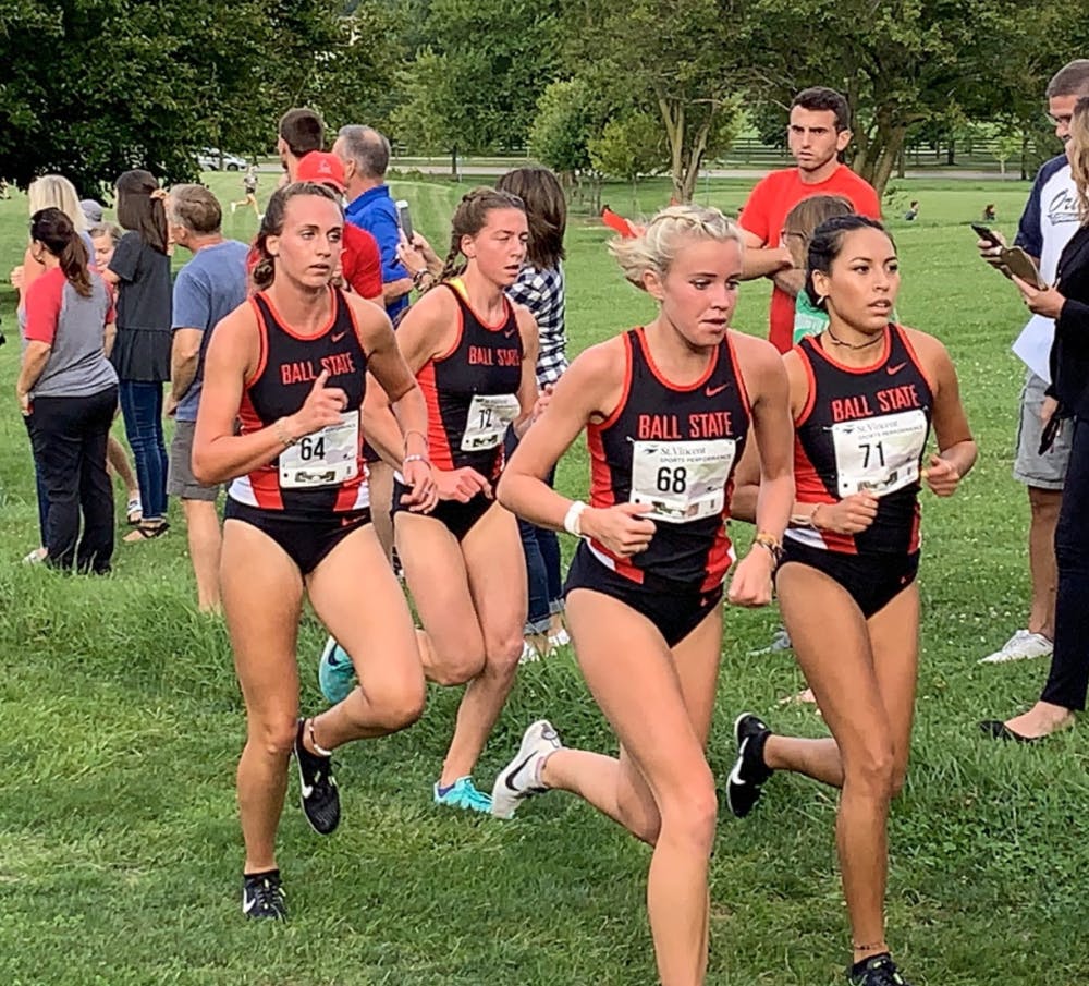 Karleigh Conner, Julianna Stoggsdill, Cayla Eckenroth, and Maritza Rodriguez run in the Butler Invitational in Carmel, Ind. The team will hope to replicate its strong finishes in its previous meets this weekend at the Cardinal Classic.