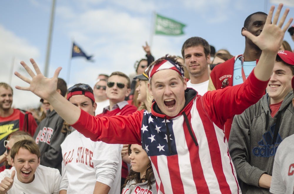 Isaac Whatley, a sophomore telecommunications majors, poses for a photo during the football game against Indiana State on Sept. 13 at Scheumann Stadium. DN PHOTO BREANNA DAUGHERTY 