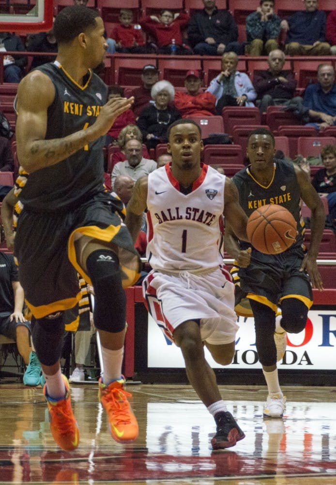 Sophomore guard Zavier Turner dribbles the ball down the court as part of a fast break during the game against Kent State on Jan. 24 at Worthen Arena. DN PHOTO ALAINA JAYE HALSEY