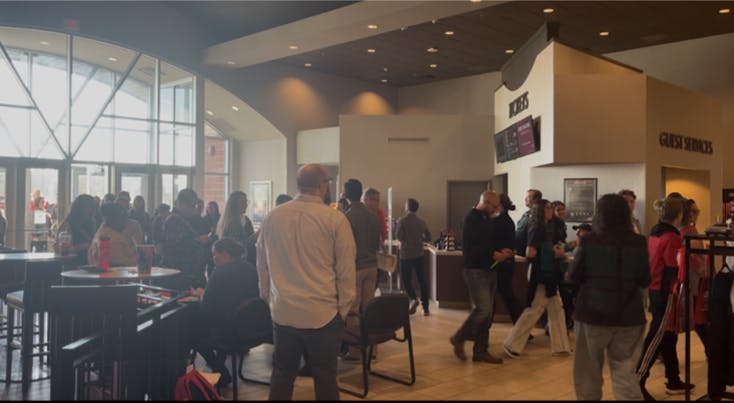 The Muncie AMC 12 filled with people preparing for the movie