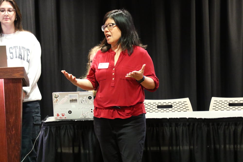 Chief Sustainability Officer Margaret Lo gives a special presentation Oct. 23 during the Student Government Association (SGA) senate meeting at the L.A. Pittenger Student Center. Lo discussed topics such as Ball State's Strategic Sustainability Action Plan, as well as how students can help with sustainability. Shelby Anderson, DN 