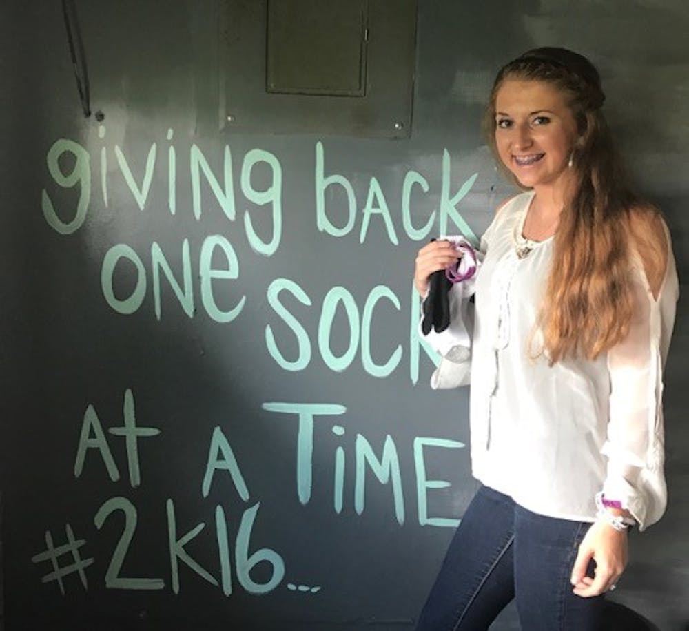 <p>When volunteering at an event called Tools for School, Carlie Boggs, a junior at Wapahani High School, came up with the idea to start a sock drive. Boggs wanted to be able to give a pair of socks with each pair of shoes that were donated. Carlie Boggs, Photo Provided</p>