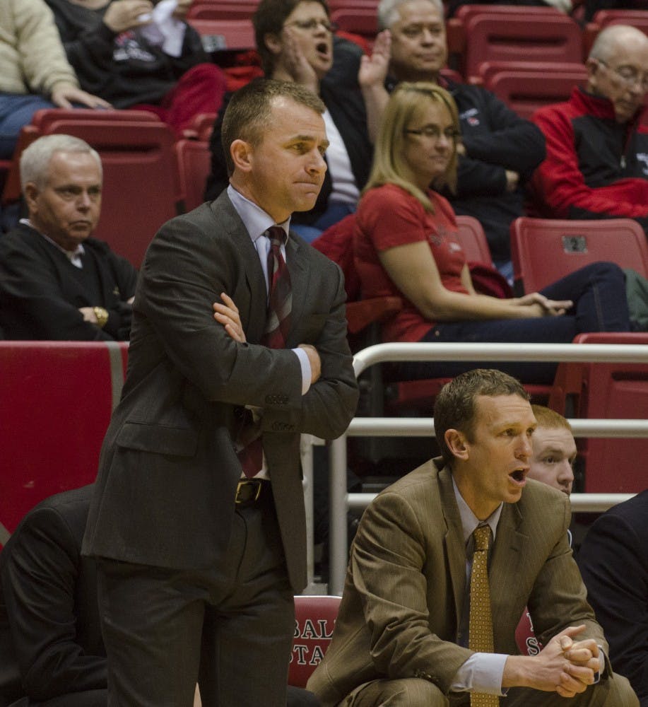 Head coach James Whitford watches the men's basketball team during the second half against Toledo on Feb. 8 at Worthen Arena. Ball State lost 73-80. DN PHOTO BREANNA DAUGHERTY 