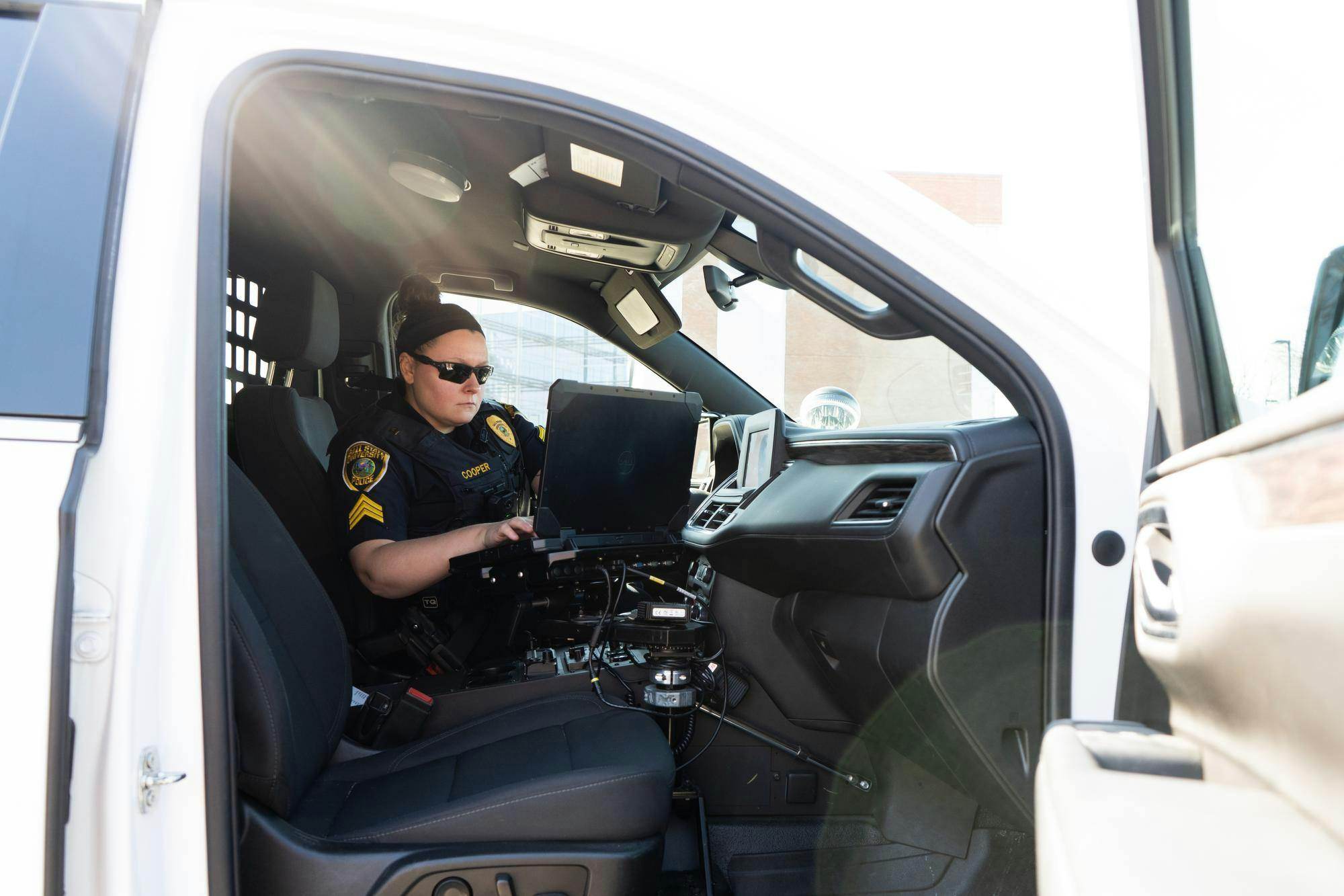 Sergeant Cooper files the events of a call she reported to March 13 in Muncie, Ind. Isabella Kemper, DN