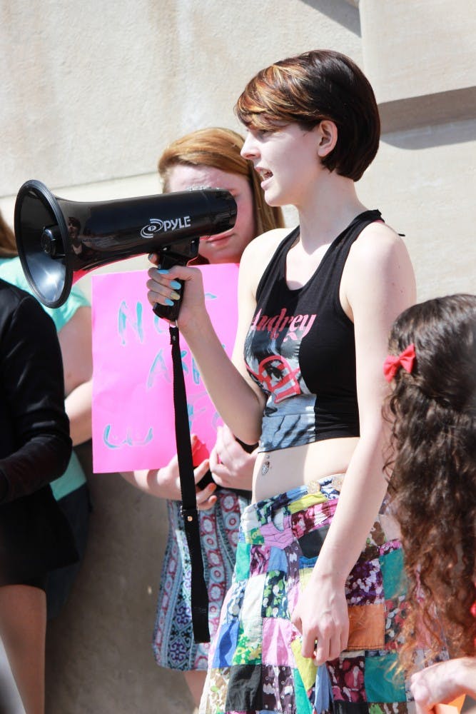 The second annual Slut Walk took place on April 17 on the Ball State Campus. Participants walked down McKinnley Ave., shared personal stories, and shouted chants. DN PHOTO ALISON CARROLL
