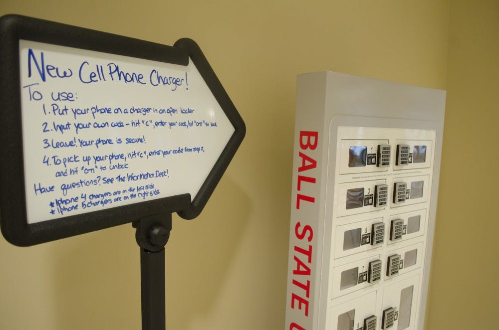 A charging station located in the L.A. Pittenger Student Center was added to the first floor June 10. The goCharge has eight stations for iPhone 4s and 5s and Androids and two stations for tablets. DN PHOTO BREANNA DAUGHERTY