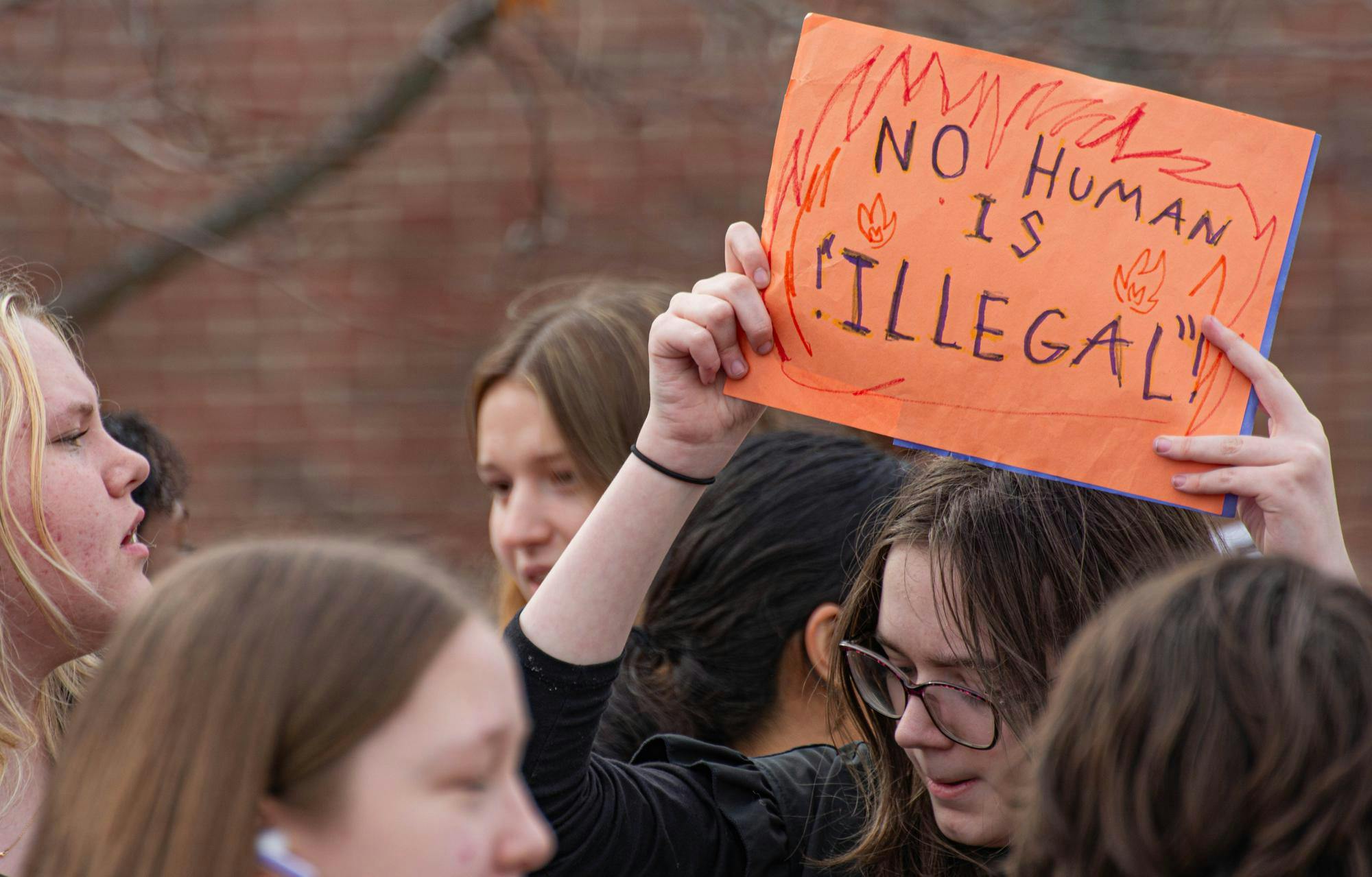 One student screams out above the rest to protest the use of ICE. Feb. 17 Ball State University. Aiden Murray, NLI.