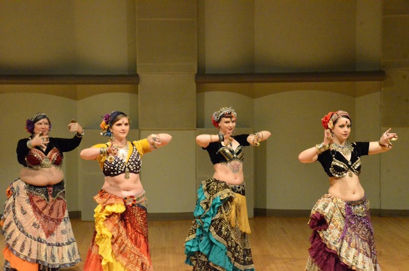 The dancers of Indy Tribal represent a more exotic form of belly dancing in their performance March 24, 2019, in Pruis Hall. Most belly dancing costumes have many jewels and colors which make them stand out. Kamryn Tomlinson, DN&nbsp;