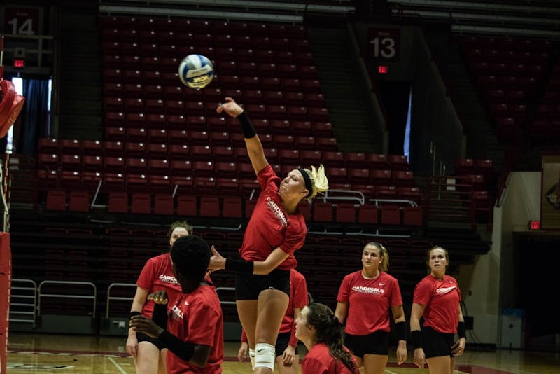 The Ball State Women's Volleyball team practices Wednesday, Sept. 5, 2018, at Worthen Arena. The team improved to 12-5 after going 2-0 last weekend. Rebecca Slezak,DN