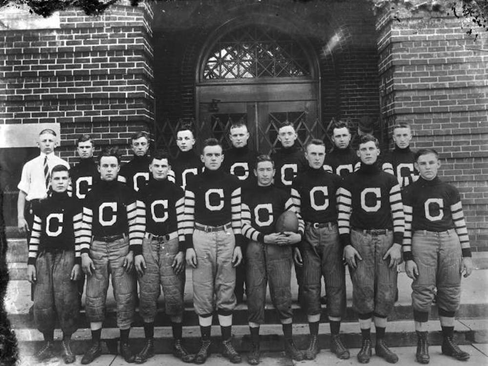 The Congerville Flyers football team poses for a photo Oct. 10, 1915 in Muncie, Ind. In 1916, the Congerville Athletic Club and Congerville Flyers merged and later renamed the Muncie Flyers. Ball State Digital Media Repository, Photo Courtesy