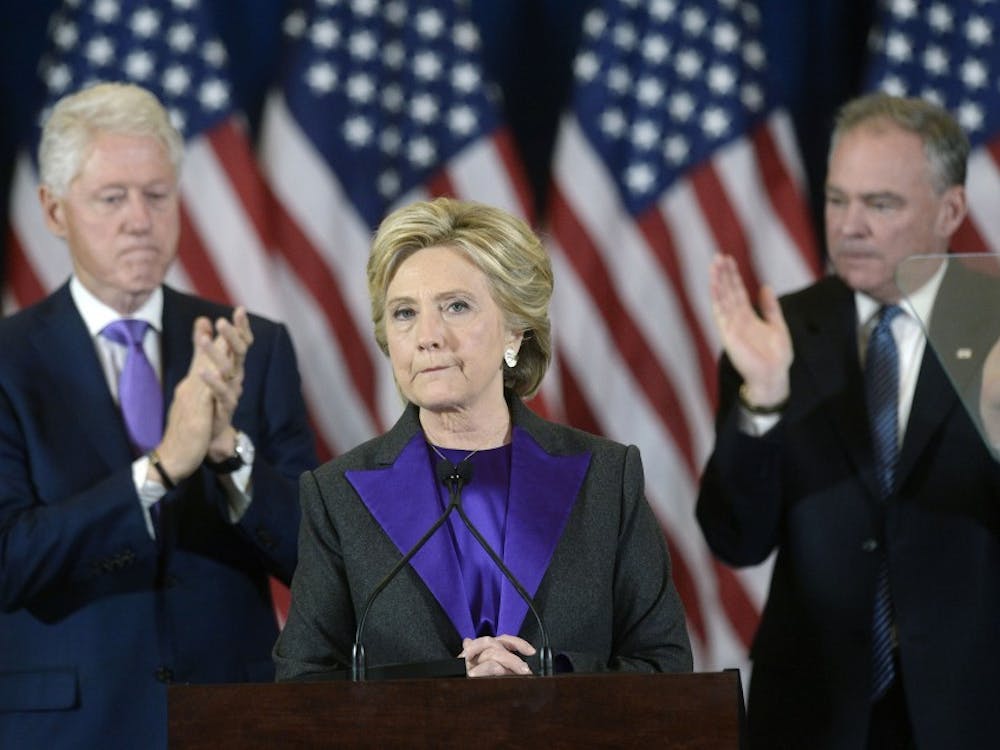 Presidential candidate Hillary Clinton delivers her concession speech on Wednesday, Nov. 9, 2016 from the New Yorker Hotel's Grand Ballroom in New York City, N.Y. (Olivier Douliery/Abaca Press/TNS)