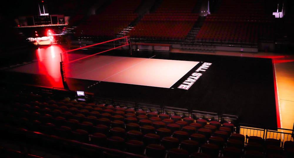 Ball State volleyballs newly renovated court Aug 23 at Worthen Arena. Andrew Berger, DN