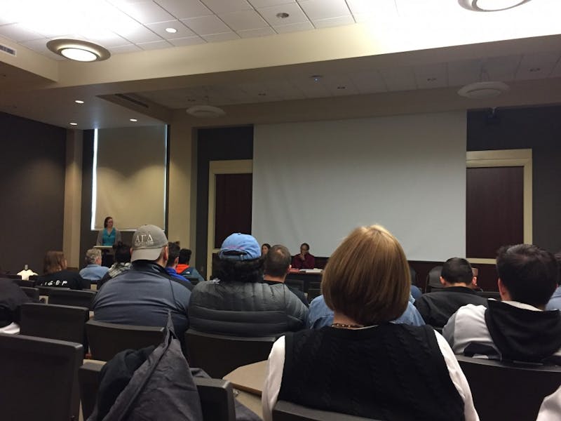Over 100 students gathered in the Art and Journalism Building, room 175, to listen to “Breaking the Silence: Sexual Harassment,” a panel hosted by the Center for Peace and Conflict Studies Wednesday. Liz Rieth, DN&nbsp;