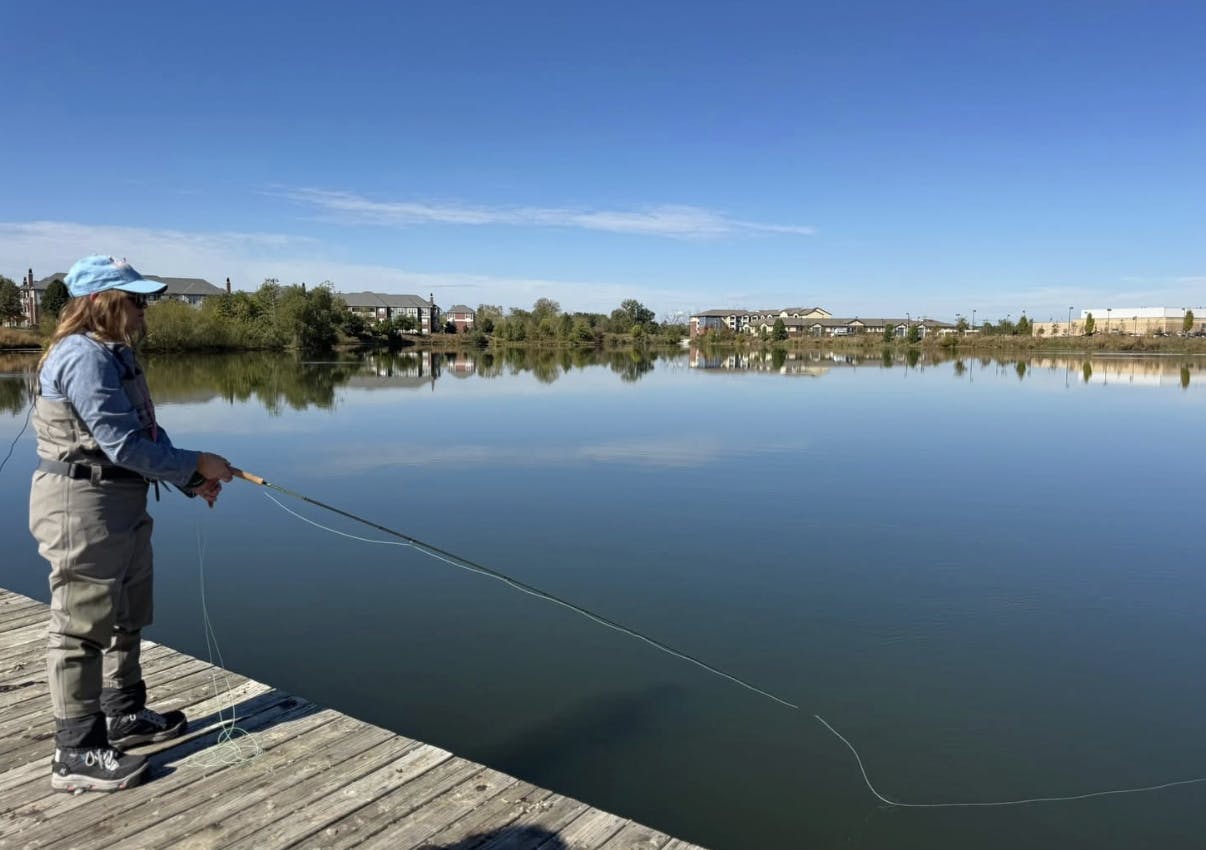 Amie Lieurance is fly fishing on Saxony Lake in Indiana.

Amelia Winter, NewsLink Indiana

