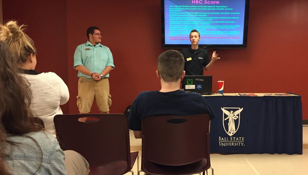 <p>Spectrum, Ball State's LGBT advocacy group, hosted an event to talk about different companies and their treatment to members of the LGBT community. The event wasn't to "promote boycotting" but a way to let people know how to spend their money better. <em>DN PHOTO MARGO MORTON</em></p>