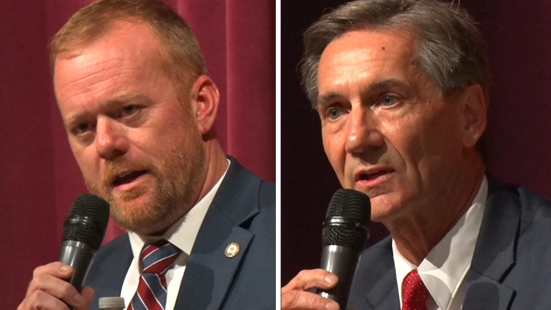 Democratic hopeful Jeff Robinson (left) and Republican incumbent Dan Ridenour (right) talk to a crowd at Muncie Central High School. Democratic hopeful Jeff Robinson (left) and Republican incumbent Dan Ridenour (right) talk to a crowd at Muncie Central High School Alex Almanza, NewsLink Indiana
