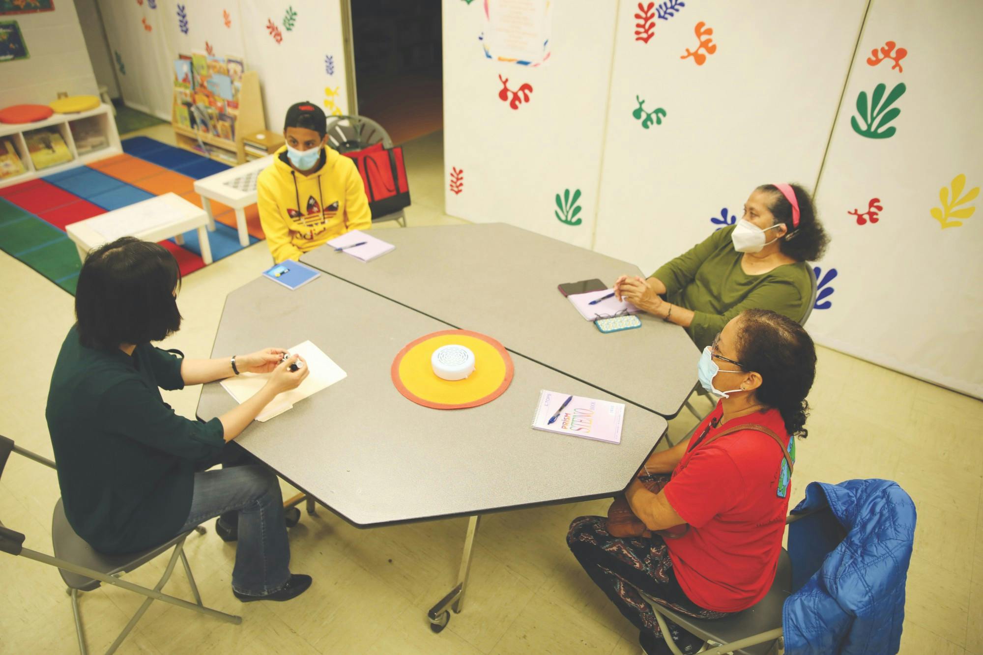 Assistant Teaching Professor Susan Luo teaches to (from left to right) Sultan Aladwan, Matilde Mata and Selma Seemann, Oct. 5, in the Ross Community Center. Aladwan is originally from Jordan and has lived in Muncie for one month. Rylan Capper, DN