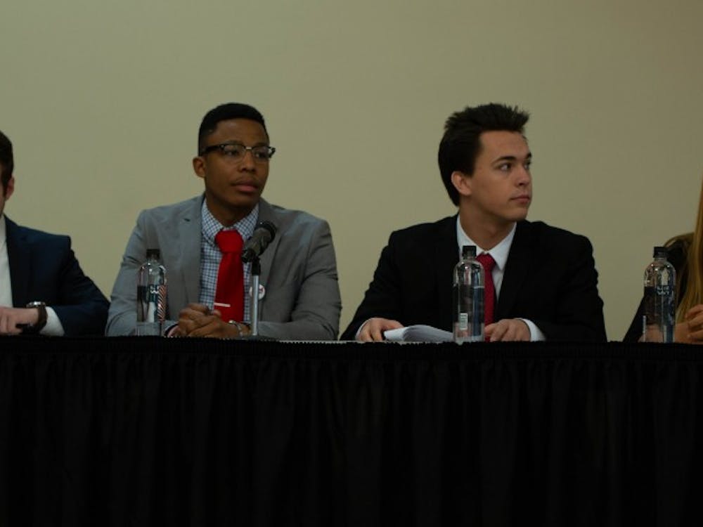Empower's candidates prepare for the Ball State 2019 Student Government Association's (SGA) final All-Slate Debate March 11, 2019, in the L.A. Pittenger Student Center. Empower received two more fines for voting day violations committed Feb. 24, 2019. Scott Fleener, DN