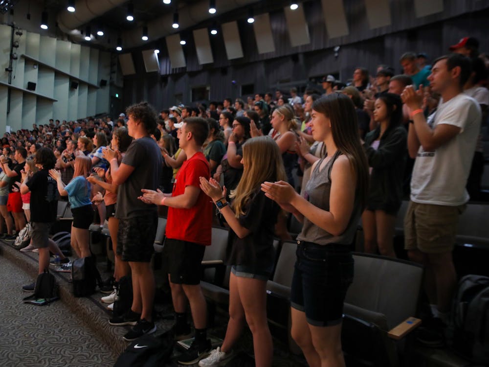 Campers at the Music for All Summer Symposium Leadership Weekend attending a presentation in Pruis Hall on the Ball State campus. Leadership Weekend runs June 25-27 before the Summer Symposium begins. Music for All, photo courtesy