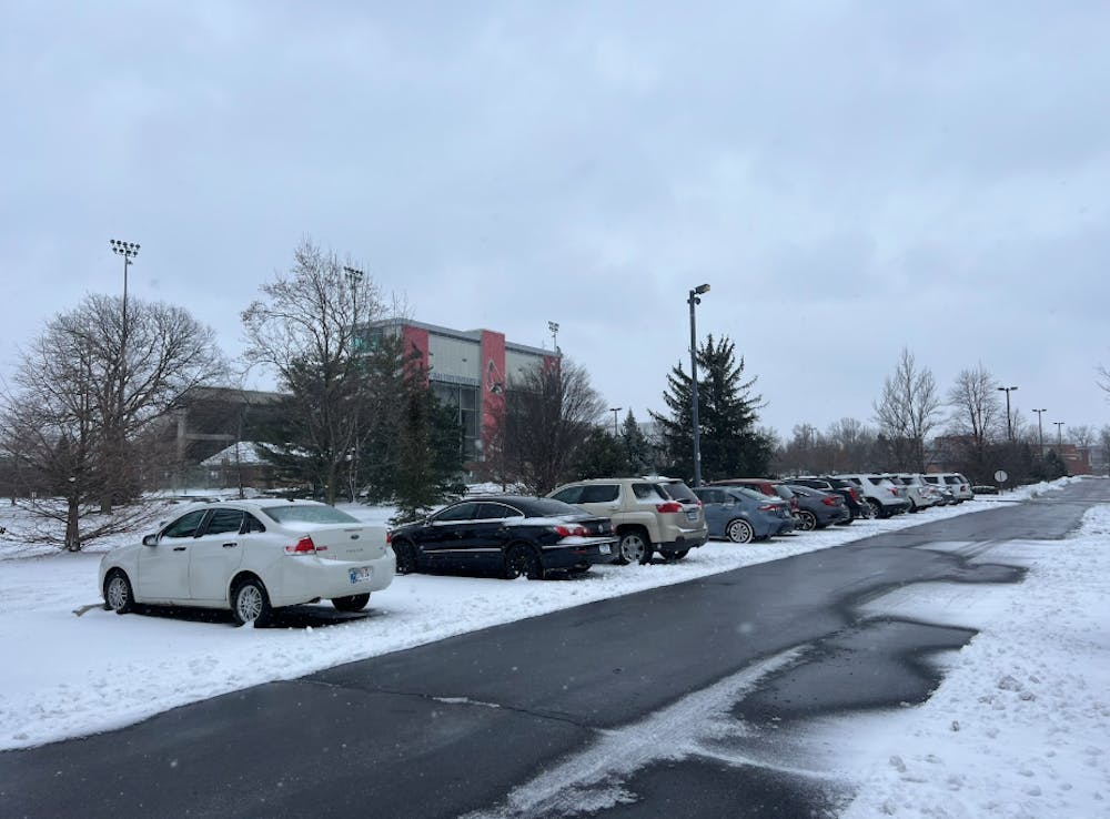 <p>Schumann stadium parking lot after Muncie area swept by snowfall.</p>