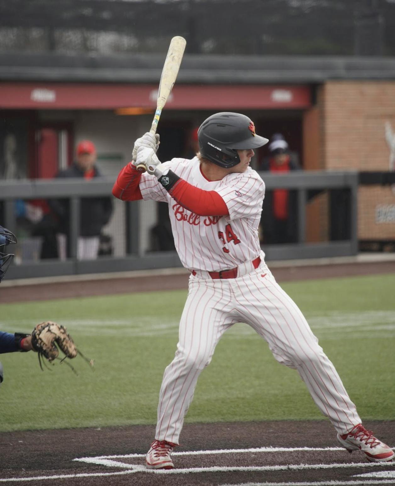 Senior, Garrett Arnold, batting at the plate.