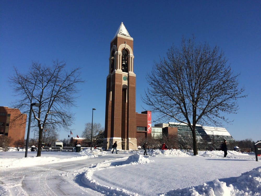 <p>Ball State received somewhere between 3 to 7-inches of snowfall on the night of Jan. 5 and into the morning of Jan. 6. DN PHOTO EMMA ROGERS</p>