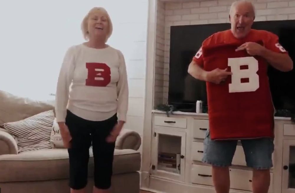 Jill and Mark Surface donned their original Ball State cheerleading and football gear to celebrate their granddaughter Madison's commitment to the university.