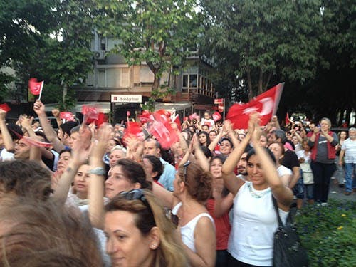 A protest in Yesilyurt, Turkey, is witnessed by Yasemin Tunc, assistant vice president for academic technology solutions, during her recent trip to the country. The subject of the protests was an opposition of the Turkish government creating laws that remove some of the citizens’ freedoms. PHOTO PROVIDED BY YASEMIN TUNC