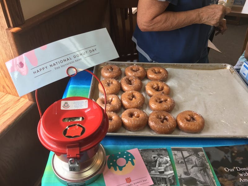 The Salvation Army hands out free doughnuts at Concannon's Pastry Shop on 620 N. Walnut St. Several different shops and bakeries throughout the nation are celebrating National Doughnut Day with deals. Brooke Kemp, DN Photo