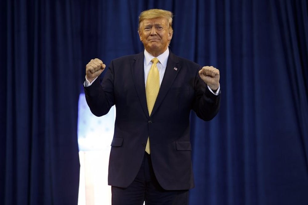 <p>President Donald Trump speaks during a campaign rally at the Lake Charles Civic Center, Friday, Oct. 11, 2019, in Lake Charles, La. <strong>(AP Photo/Evan Vucci)</strong></p>