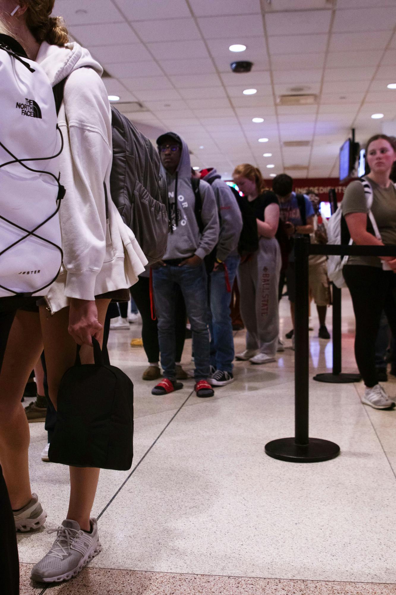 Students stand in line for Chick-fil-A Oct. 2 in the Atrium. The Chick-fil-A will be leaving the Atrium and moving to North Dining winter 2024. Olivia Ground, DN