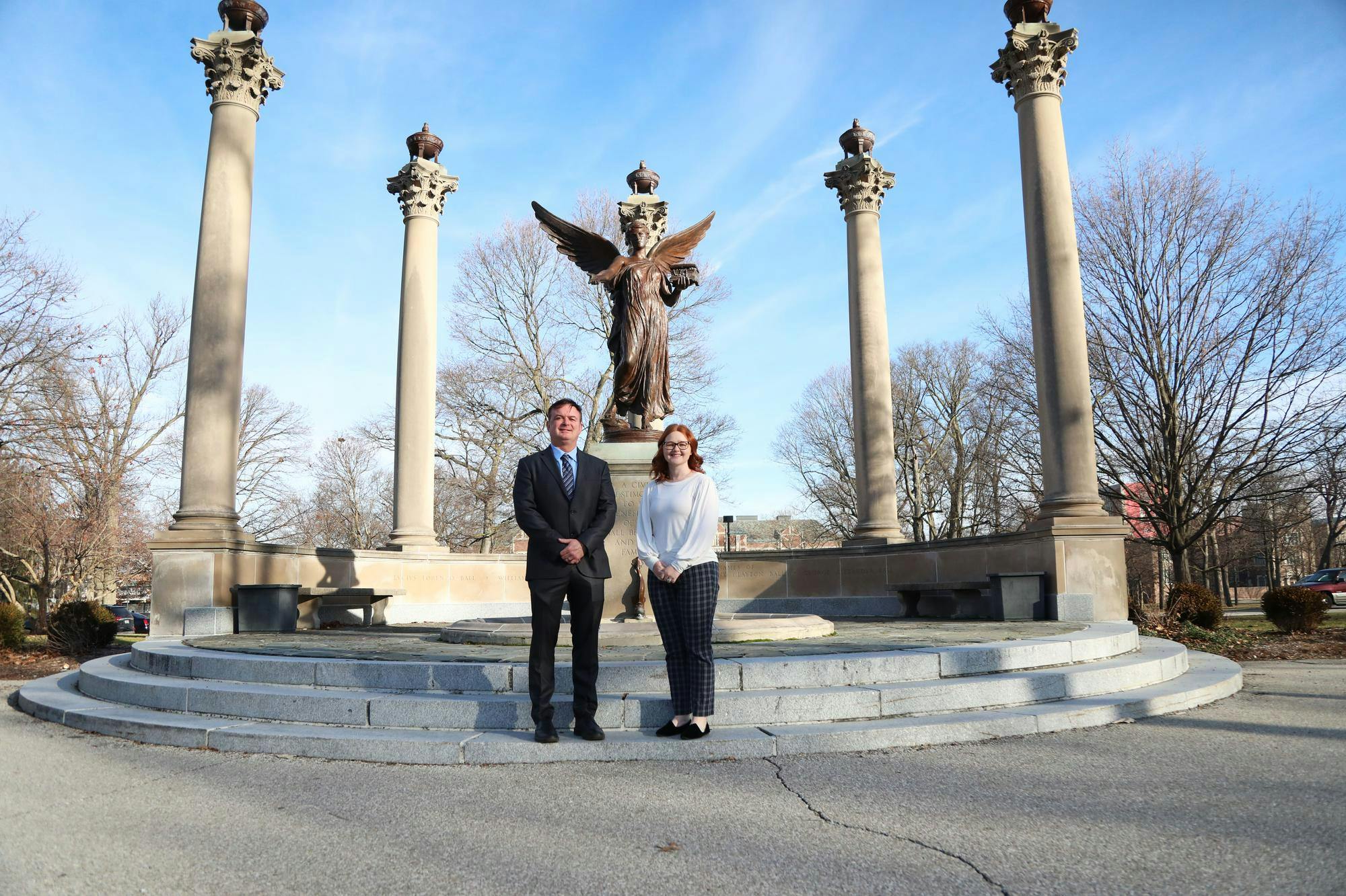 Associate Professor of Education Studies Dr. David Roof (left) and Director of Student Life Abby Haworth (right) pose for a photo Feb. 7 at Beneficence. Roof and Haworth created “Cardinal Vote!” to address the lack of understanding surrounding civic engagement on campus. Mya Cataline, DN