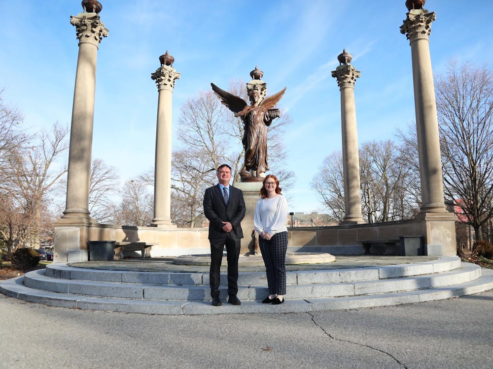 Associate Professor of Education Studies Dr. David Roof (left) and Director of Student Life Abby Haworth (right) pose for a photo Feb. 7 at Beneficence. Roof and Haworth created “Cardinal Vote!” to address the lack of understanding surrounding civic engagement on campus. Mya Cataline, DN