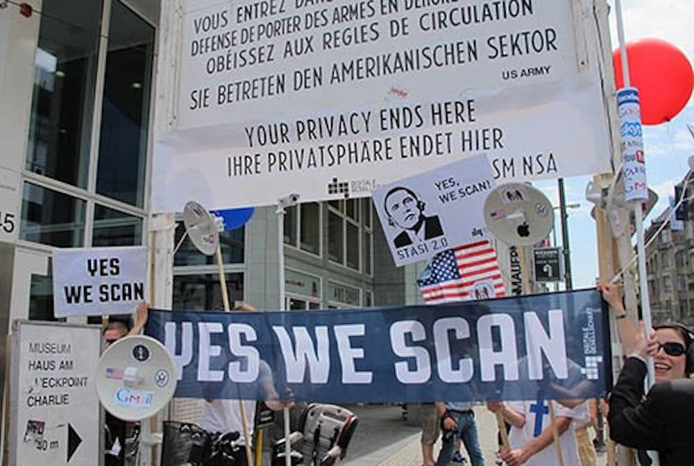 Demonstrators in Berlin protest against the data gathering by the United States and the NSA. Many European officials have expressed concern over the recent surfacing of United States surveillance tactics. MCT PHOTO
